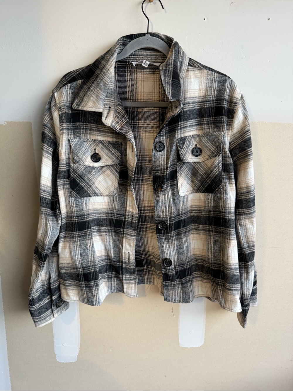BB Dakota Black & Cream Plaid Button-Front Jacket